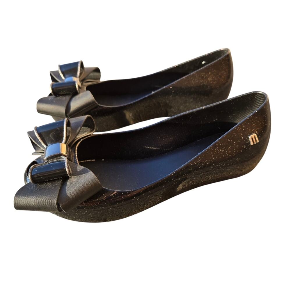 Mini Melissa Girl Sz 3 Ultragirl Sash Bow  Flats Sandals Shoes Black